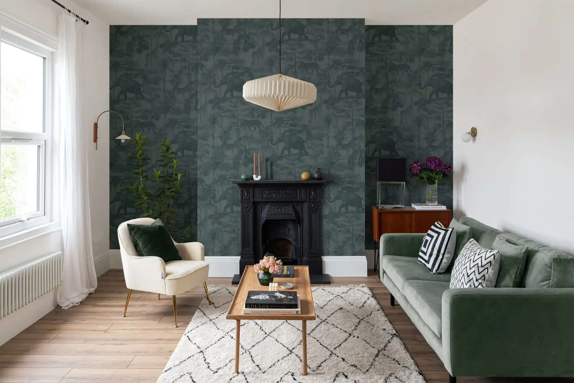 Residential wallpaper installation in living room in Downtown Sacramento